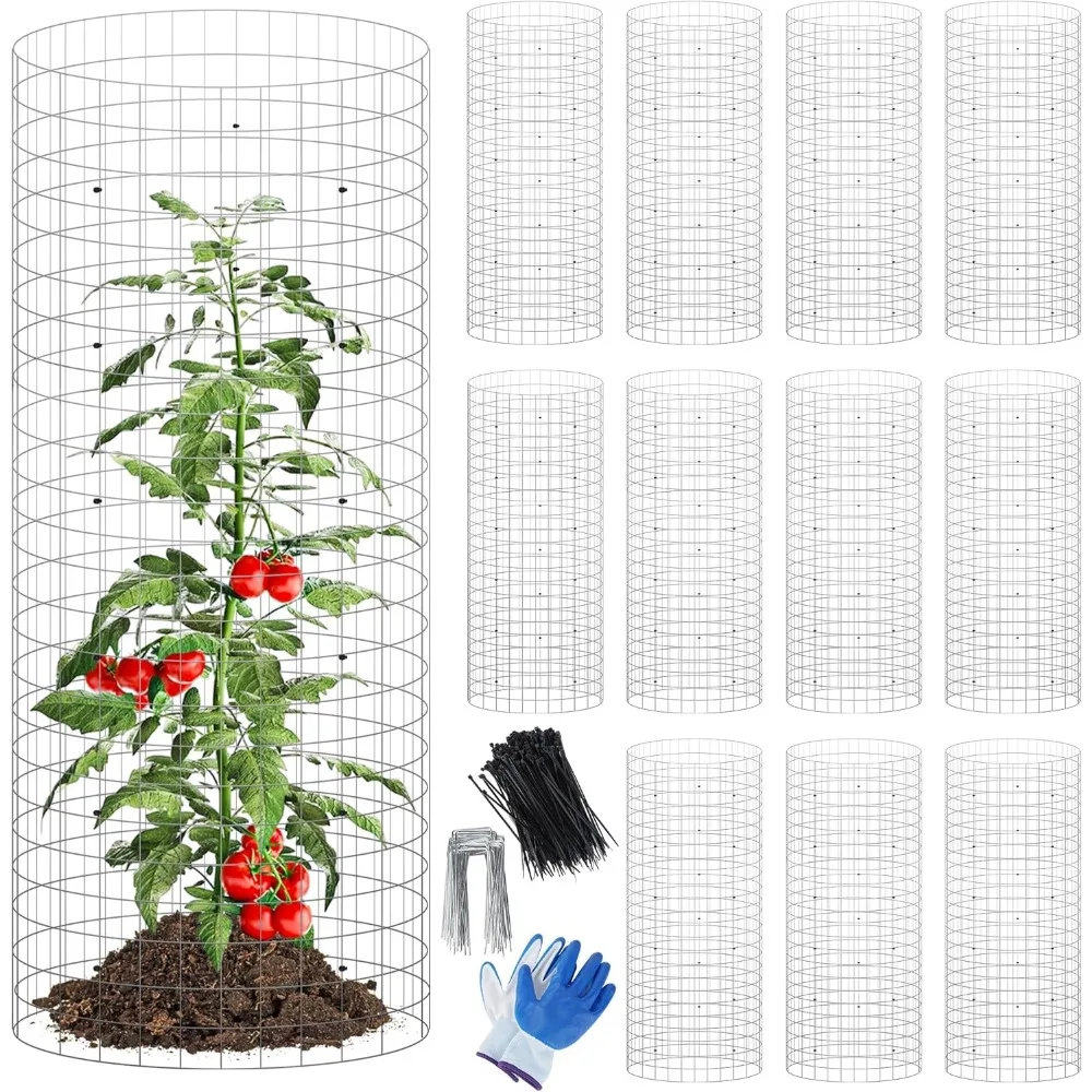 

12-Pack Metal Plant Protector Cages, 24x12 Inch Wire Mesh with Stakes & Ties for Garden Animal Barrier