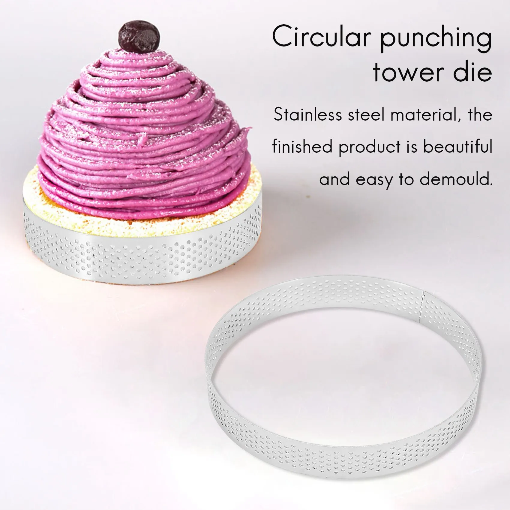 4 Pcs Circular Porous Tart Ring Bottom Tower Pie Cake Mould Baking Tools Heat-Resistant Perforated Cake Mousse Ring,10cm image 3