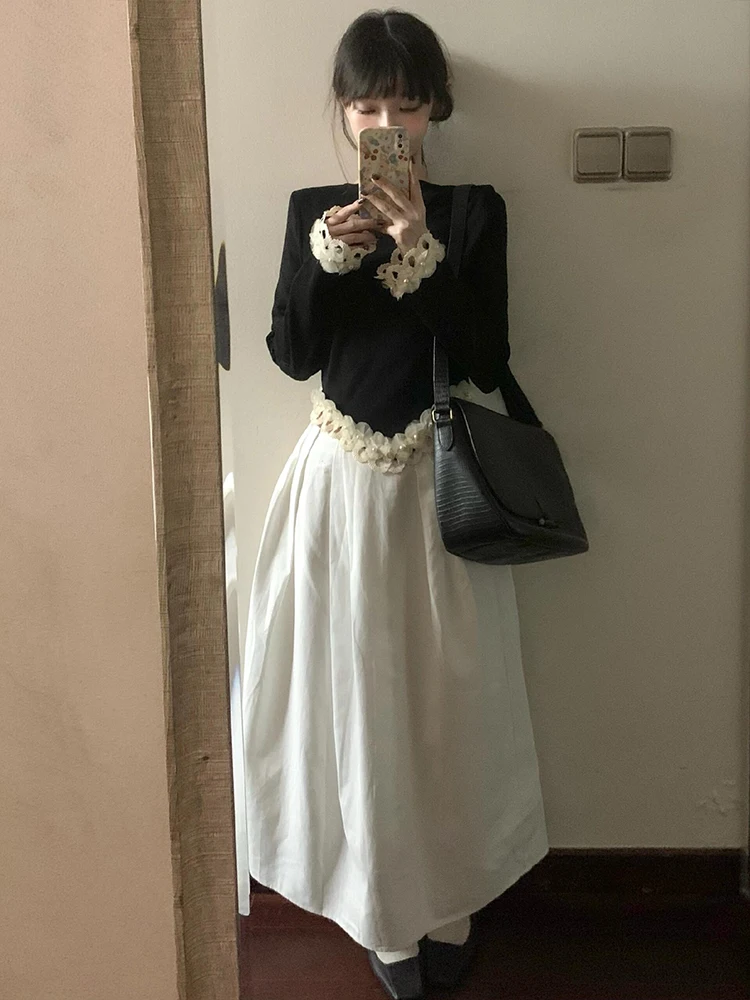 تي شيرت نسائي بأكمام طويلة من الدانتيل اللؤلؤي بتصميم قصير ملابس داخلية راقية وفريدة من نوعها للخريف والشتاء موضة للتنقل بقصة...