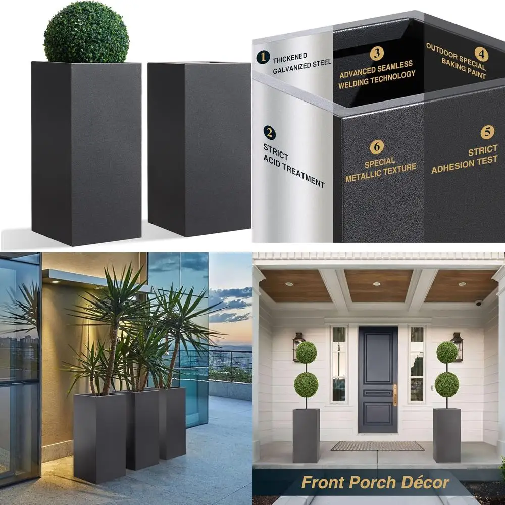 

Rectangular Tall Outdoor Indoor Planter Box, 14x14x30 Inches, 25 LBS, Dark Gray, No Assembly Needed, Heavy Duty Metal