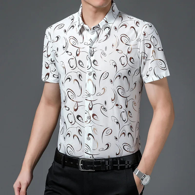 Hawaiiaanse Stijl Casual 80% Zijden Shirts Heren Korte Mouw Aan Beide Zijden Chinese Natie Bloem 2023 Strand Zomerkleding