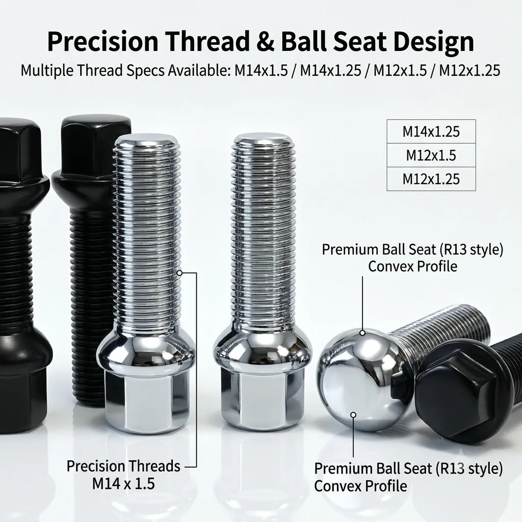 5/ 10 PCS M14x1.5 Extended Wheel Bolts 28 35 40 45 50 55 60mm Shank for Mercedes Audi VW Ball Seat Grade 10.9 Steel Lug Bolts