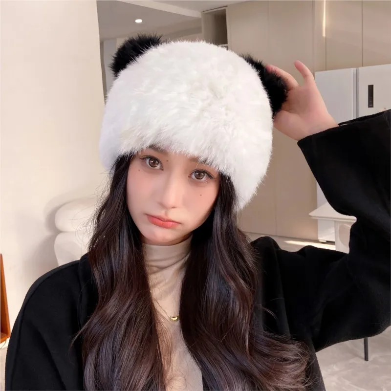 A fur hat for women warm and ear-protecting in autumn winter cute ears woolen headband plush