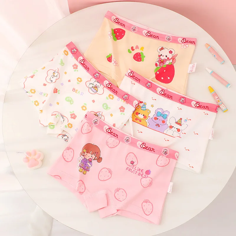 

4PCS Kids Cute Cartoon Print Panties for Girl Cotton Antibacterial Knickers Thin Breathable Briefs 3+y Young Children Underwears