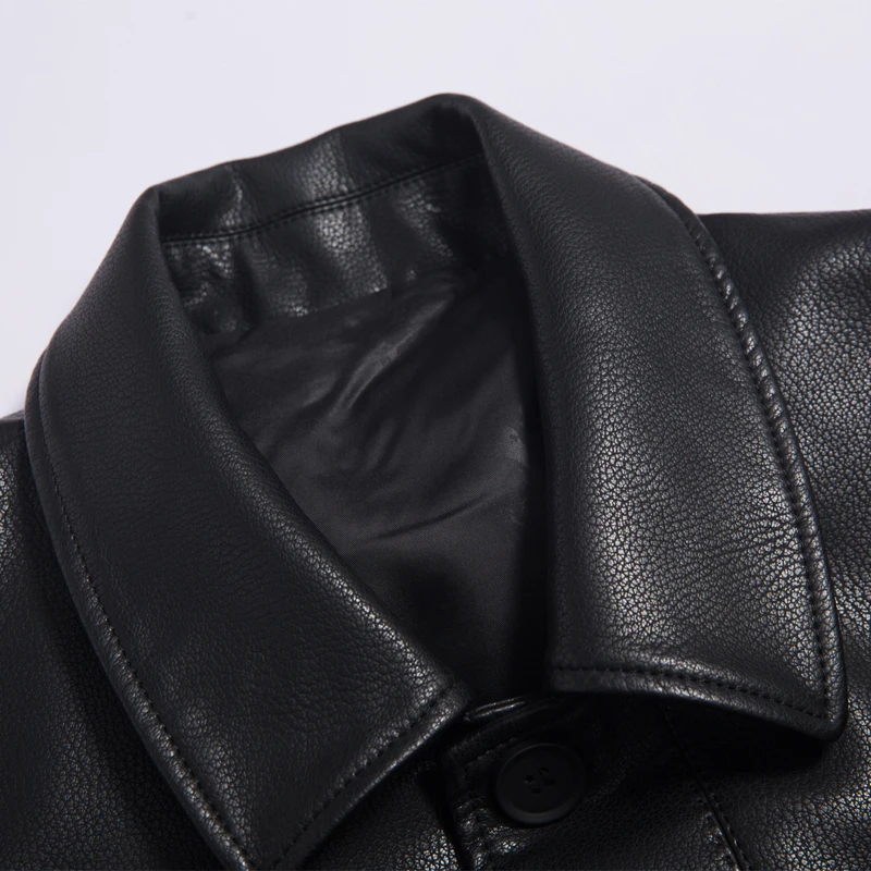 Men's Long Leather Trench Coat Autumn Winter High-End Business Casual Lapel Velvet Trim Fashionable Elegant Outerwear