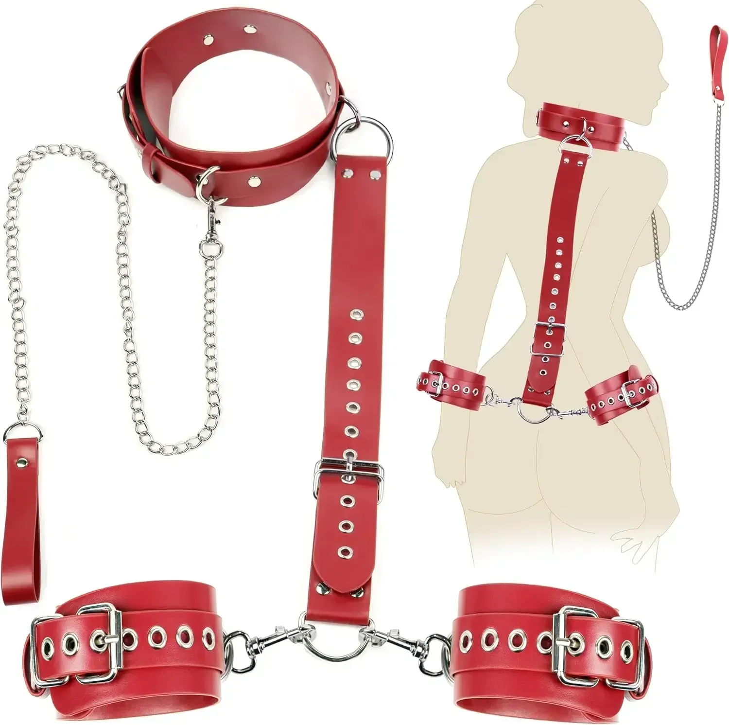 BDSM Bondage Neck to Wrist Restraints Set Leather Kits Sex Bondage Set Couples Sex Toys Games Neck