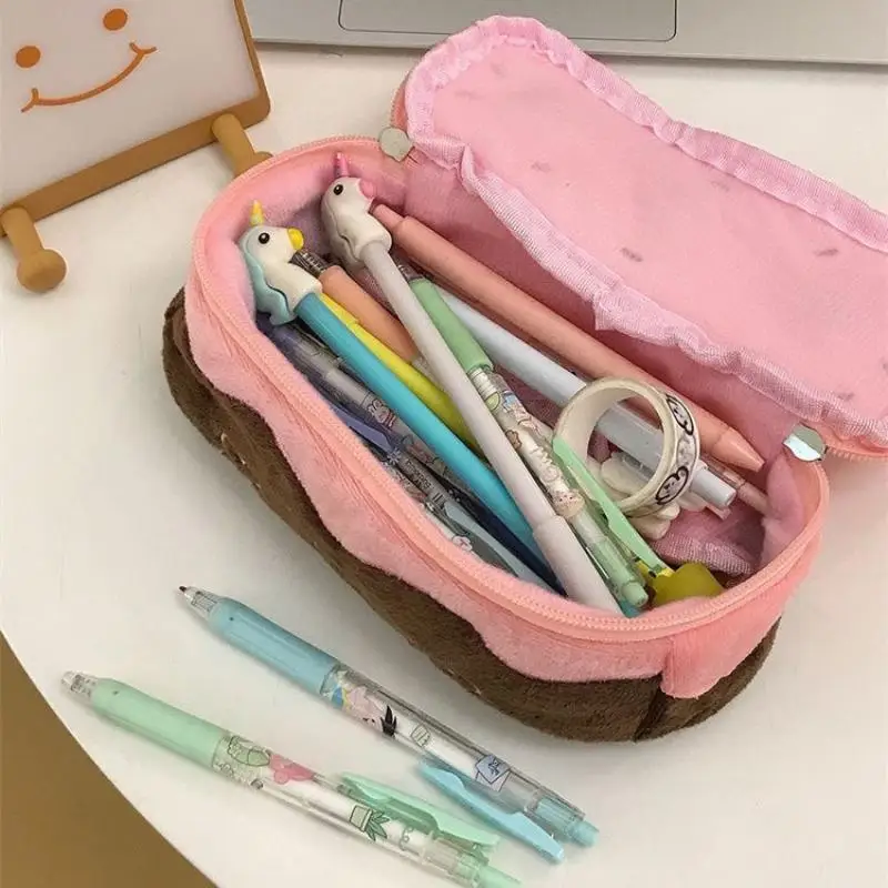 Cute Plush Cherry Cake Pen Bag Exquisite Large Capacity Students Pencil Pouch Stationery Storage Bag Back to School Gift