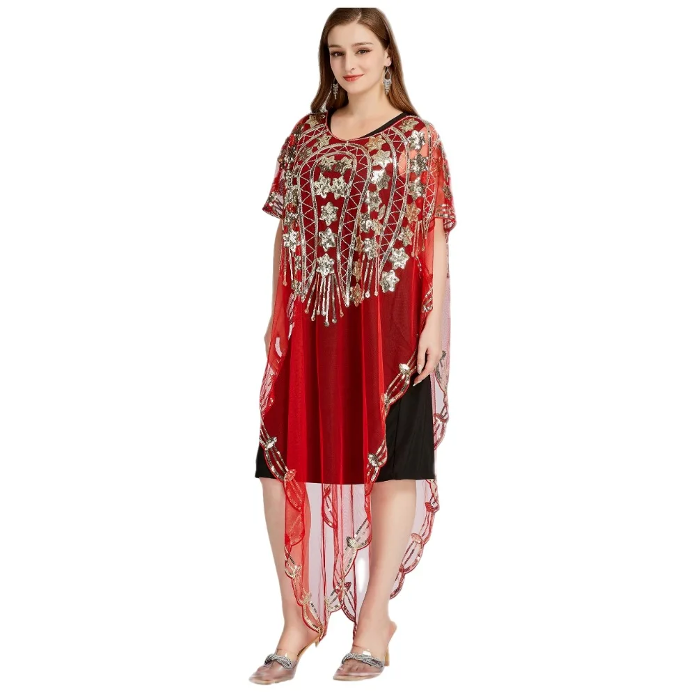 Robe de Banquet africaine de luxe à paillettes, châle pour femmes, mode, grande taille, manches chauve-souris, châle musulman, col en U, robe de soirée Dashiki
