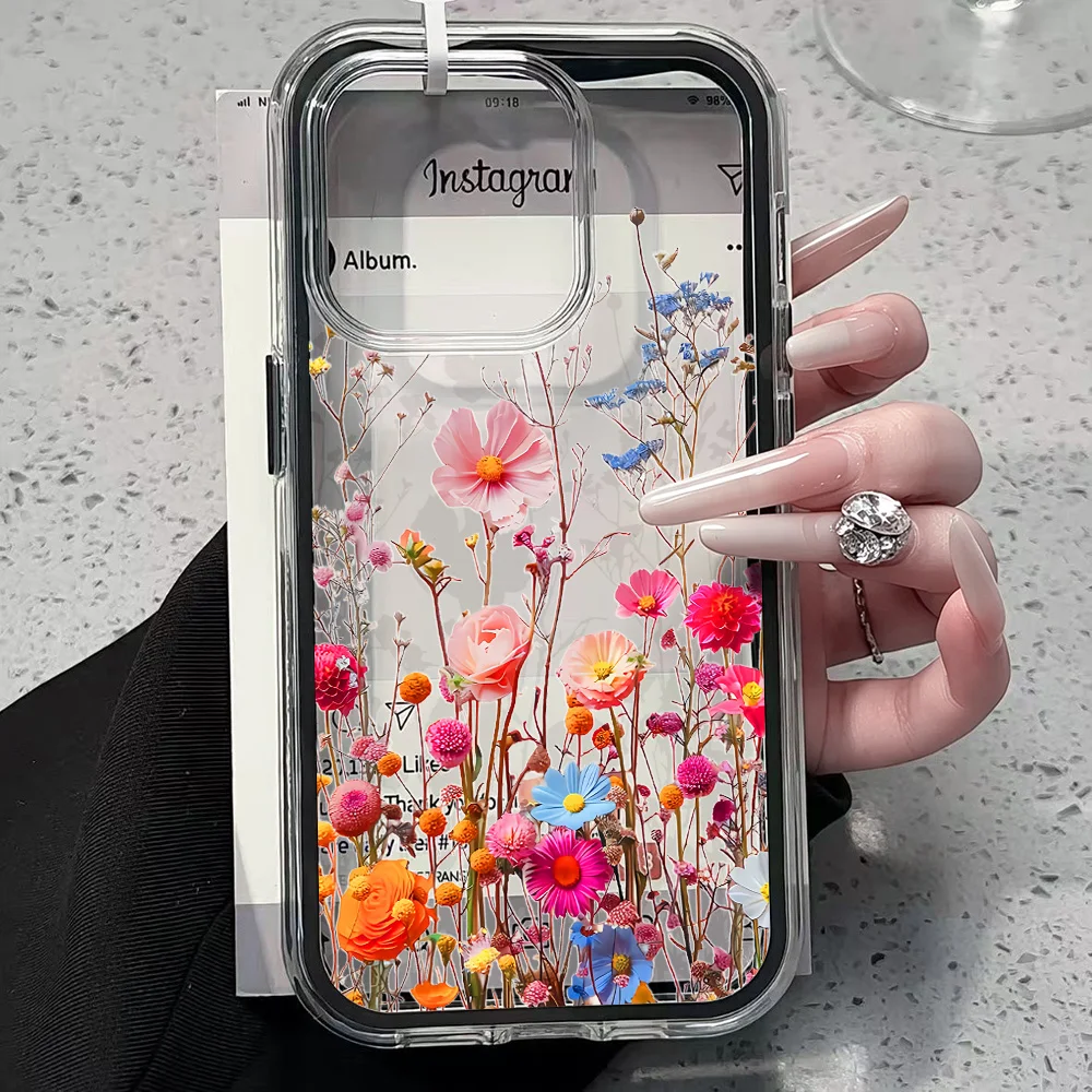 Wildblumen Transparente Handyhülle für iPhone 17 13 16 15 11 12 14 Pro Max 17 Air XR X Hülle Silikon 2 IN 1 Stoßfeste Weiche TPU-Abdeckung – Detail 2