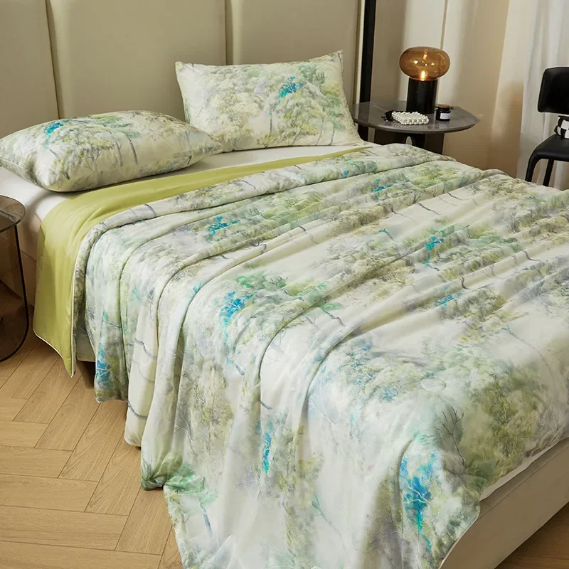 

Printed Cool Silk Summer Cool Quilt Machine Washable, Single or Double Thin Core Summer Ice Silk Air Conditioning Quilt