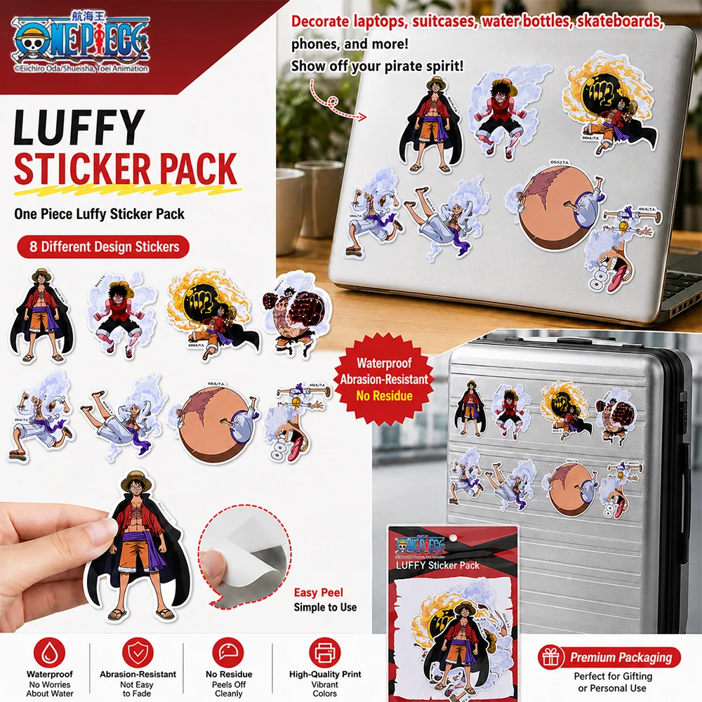 Laptop Accessories To Gift - 8pcs Official One Piece Luffy Sticker