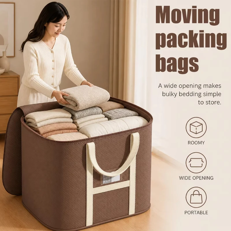 Household Bedding Clothes Large Zip Bags with Handles Move Place Storage Bags for Clothes Collapsible Organizers for Blankets