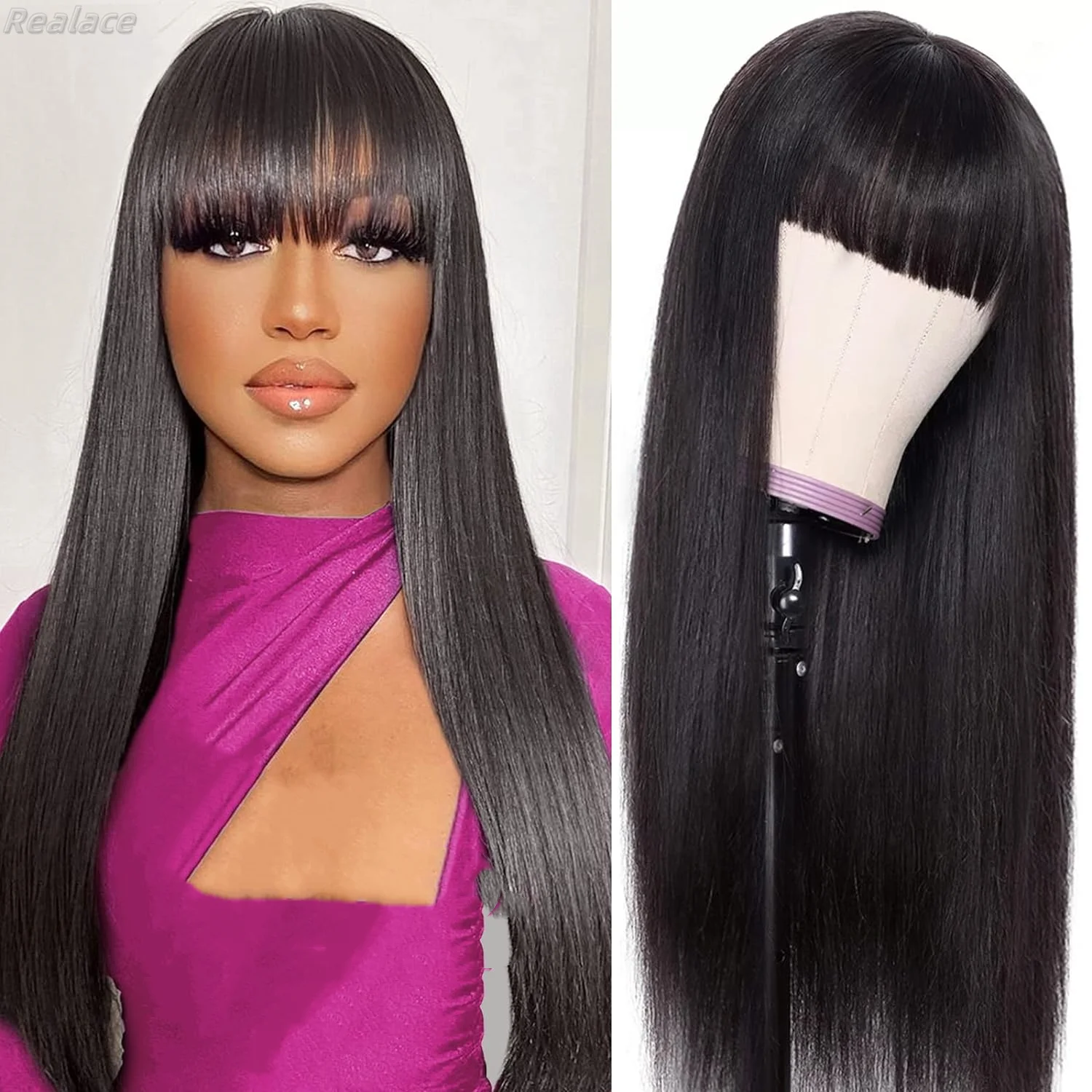 

Wig With Bangs Human Hair Wigs Brazilian Natural Full Bone Straight Cheap 30 Inch 100% on Sale Bang Fringe Wig For Women Choice