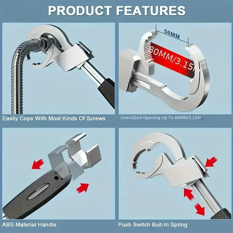 Adjustable Wrench Universal Double Ended Wrench Aluminium Alloy Open End Spanner Bathroom Plumbing Faucet And Sink Repair Tools