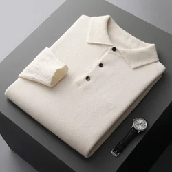 100% Pure Wool Jacket Men's POLO Collar Pullover 2025 Spring and Autumn New Knitted Top Casual Loose Large Size Men's Shirts