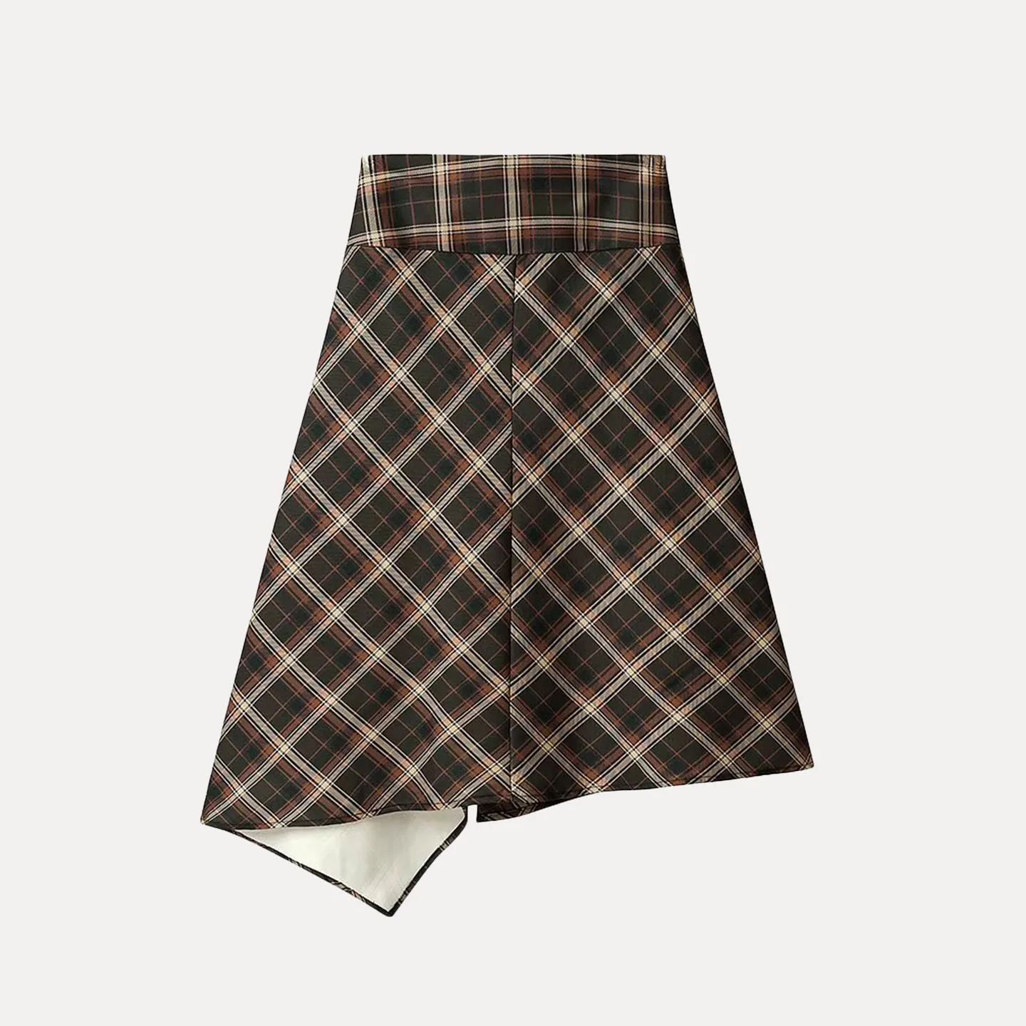 Gonna scozzese casual da donna a vita media Orlo asimmetrico Versatile gonna a trapezio di marca Faion Z autunno inverno