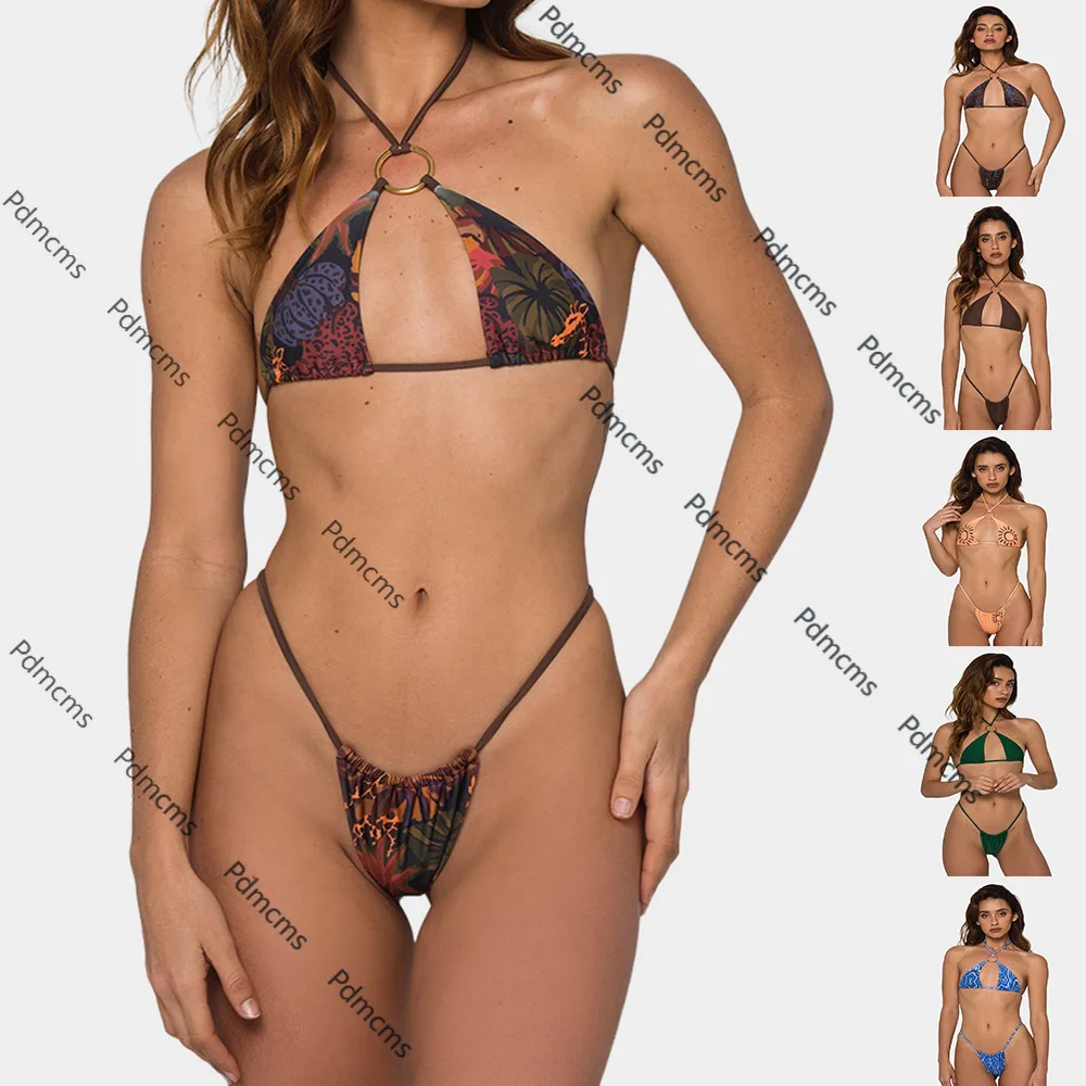 

2025 new multi-color digital printing split swimsuit European and American bikini women's two-piece swimsuit women