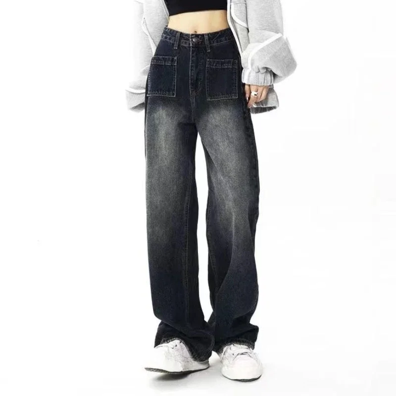 Spring Wide Leg Jeans Women Ulzzang Retro Streetwear BF College Students Casual All-match Denim Long Loose Y2k Trendy Boyfriend