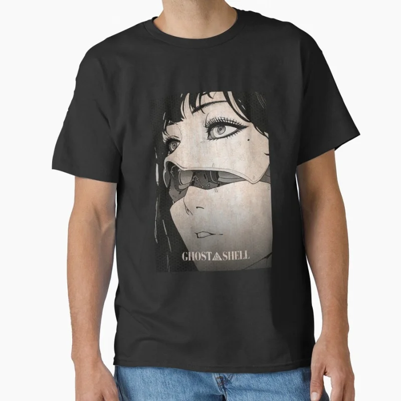 

Japan Cyberpunk Manga Ghost In The Shell sci fi Cyber girl Dystopian Style Anime Gift T shirt for men Large size Tops