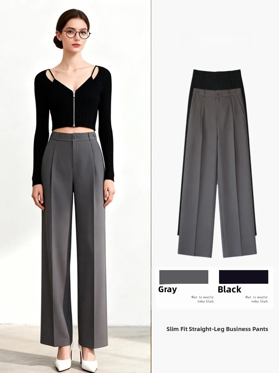 

Серые женские брюки с высокой талией, повседневные, для офиса, утягивающие, профессиональные, широкие, летние, новый стиль, маленький размер