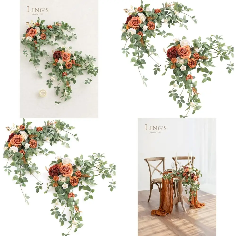 

Burnt Orange Rose Garland Centerpieces for Wedding Decor, DIY Sweetheart Table, Wall, Window, and Welcome Signs