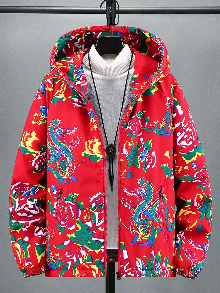 

Thiened Fce Winter Jaet Men's Women's Large Size Cotton Padded Coat Vintage Sle ular Internet Red Outerwear