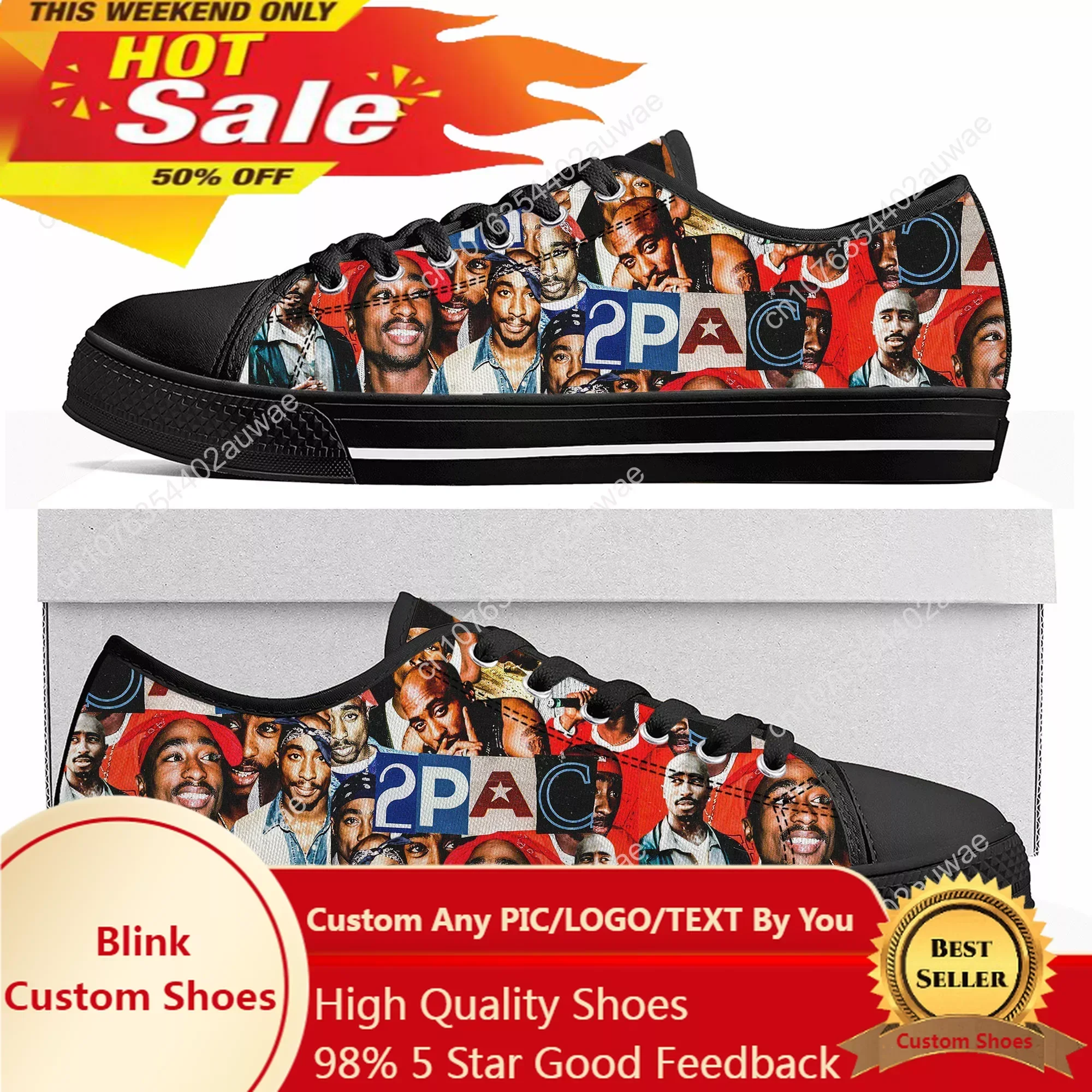 Tupac Rapper 2pac Schoenen Hoge Kwaliteit Lage Top Sneakers Heren Vrouwen Ontwerp Persoonlijkheid Canvas Sneaker Custom Casual Paar Schoenen