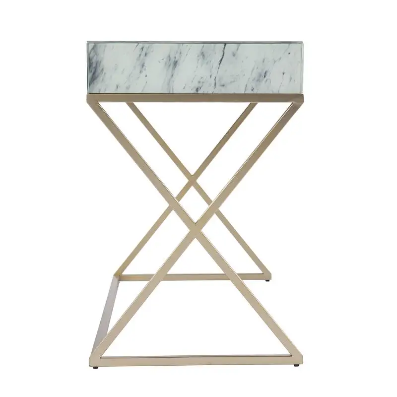 Faux Marble Writing Desk with Storage Solutions for Home Office Use