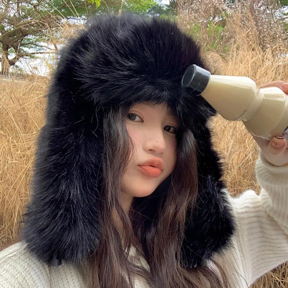 Women Winter Imitation Mink Lei Feng Hat Winter Imitation Mink Lei Feng Hat Plush Hat Thickened Warm Ski Coldproof Earflap Hat