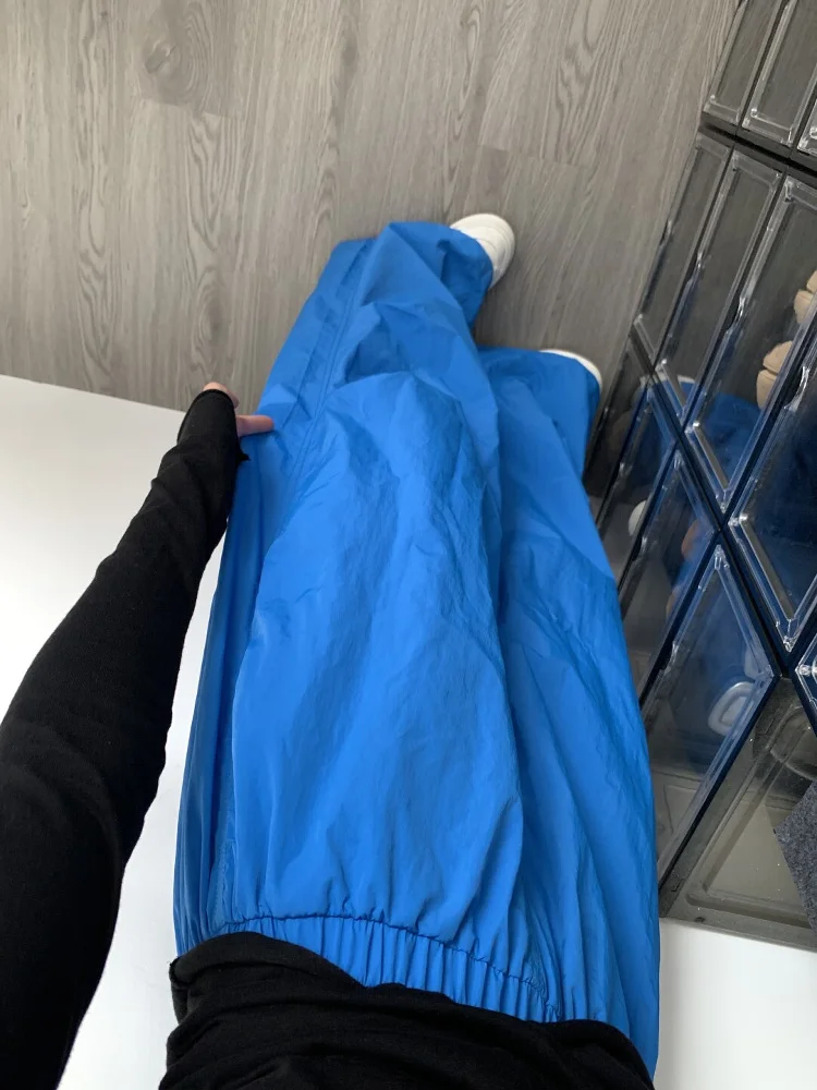 

American Klein Blue Women's Summer Thin Loose Folded Qui Dry Paratrooper Workwear Pants Casual Trousers Straight Leg High W...