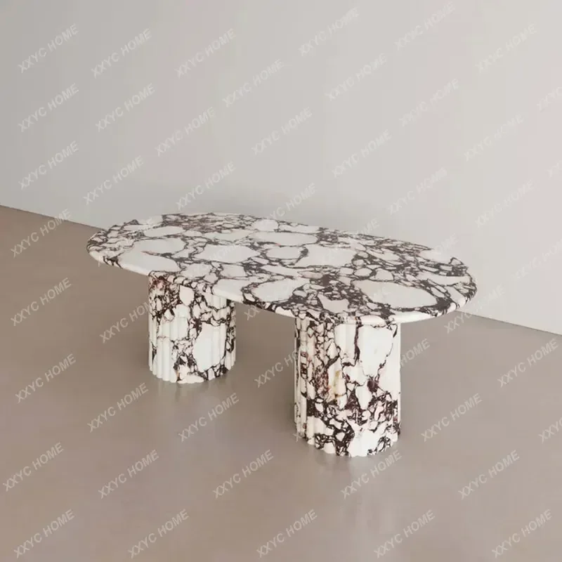 

VHstyle, natural marble coffee table, cream wabi side table, small apartment minimalist furniture