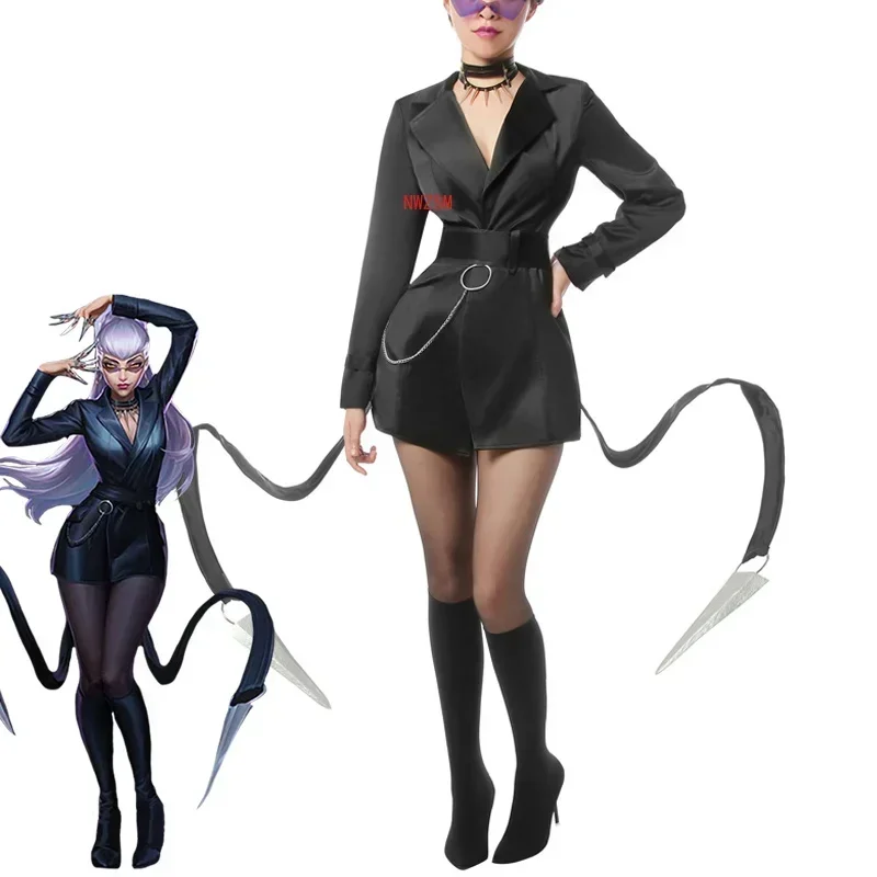 

CosplayBaddeste KDA Evelynn Cosplay Costume KDA Cosplay Game Baddist Evelynn Costume Sexy Suit Women Halloween Glasses shoes an