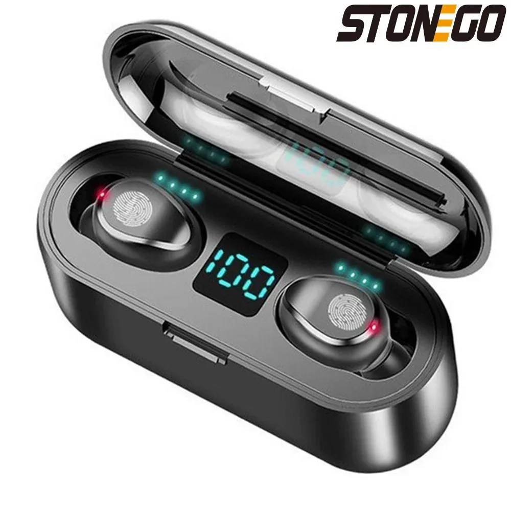 Wireless Bluetooth Earbuds, TWS Sports Waterproof Earphones, HiFi Noise-Cancelling Deep Bass, Dual Ear, with Charging Case