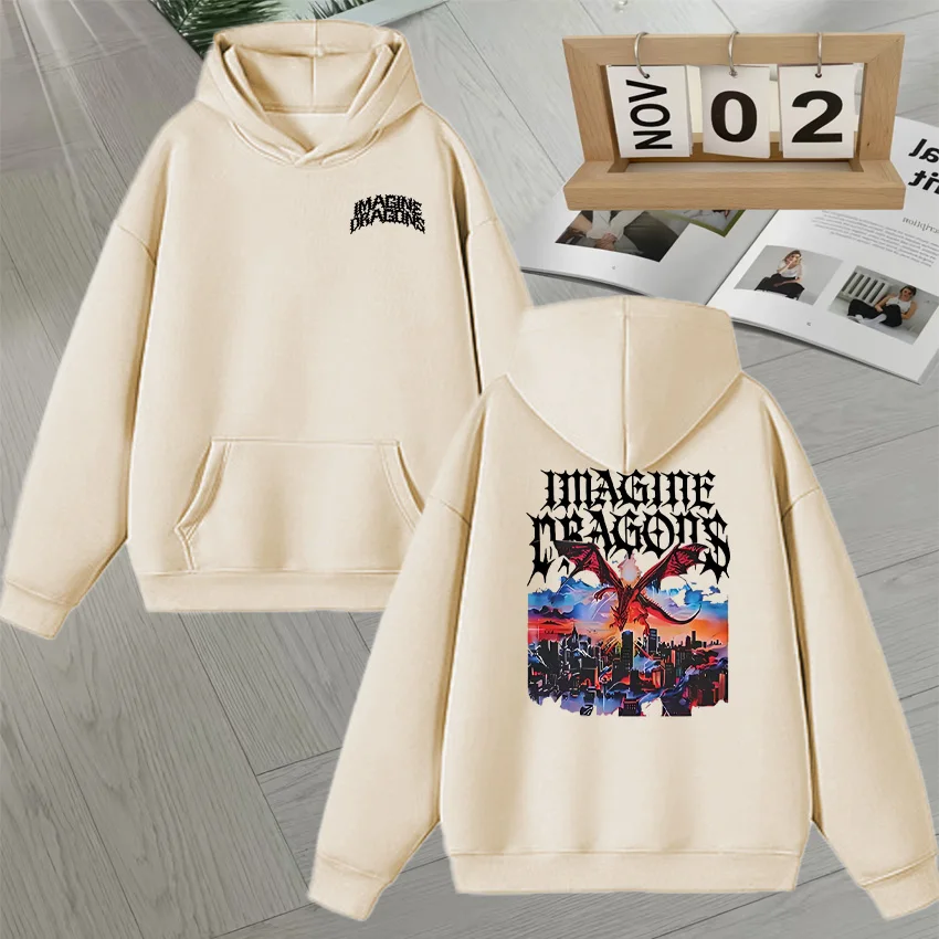 Fashion Imagine Dragons Band Loom World Tour Long sleeve Hoodie Fleece Men Women Double Sided Print Pullover Unisex Sweatshirts