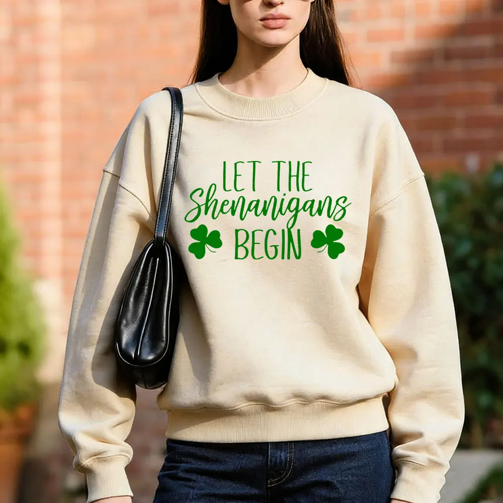 Deixe os shenanigans começam moletom St Patricks Day Party Sweater Engraçado St Paddys Manga Longa St Pattys Tops de cerveja verde irlandesa