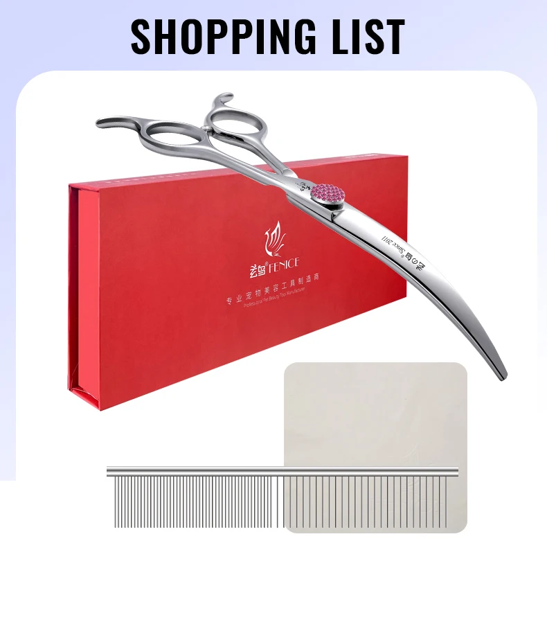 Fenice Professional 6,5/7,5 Zoll super große gebogene Schere 45 ° Gebogene Schere zum Trimmen von Hunden-Haustierpflegewerkzeugen mit rundem Kopf – Detail 12