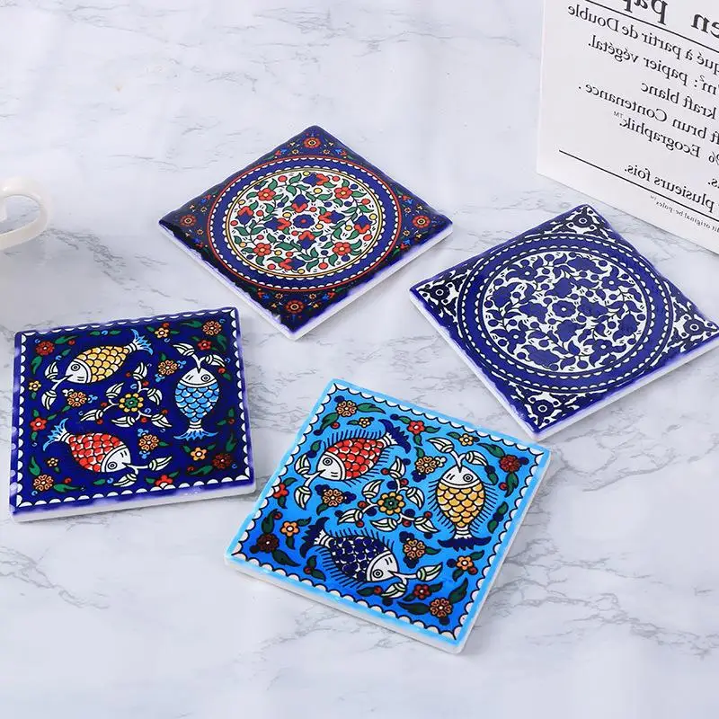 1PCS Square Ceramic Cork Coaster Heat Insulation and Anti-slip Cup Mats Reusable Table Protector Pads Kitchen Items Accessories