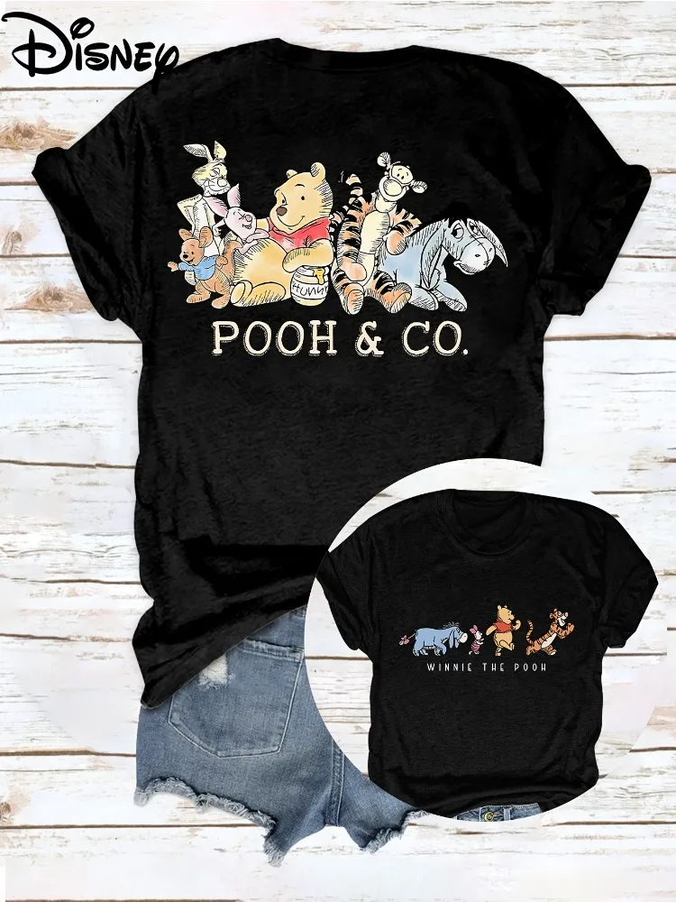 

Disney Winnie The Pooh Retro Style T-Shirt Cute Cartoon Pattern Casual Short Sleeve Women Fashion Top Spring Summer and Fall Top