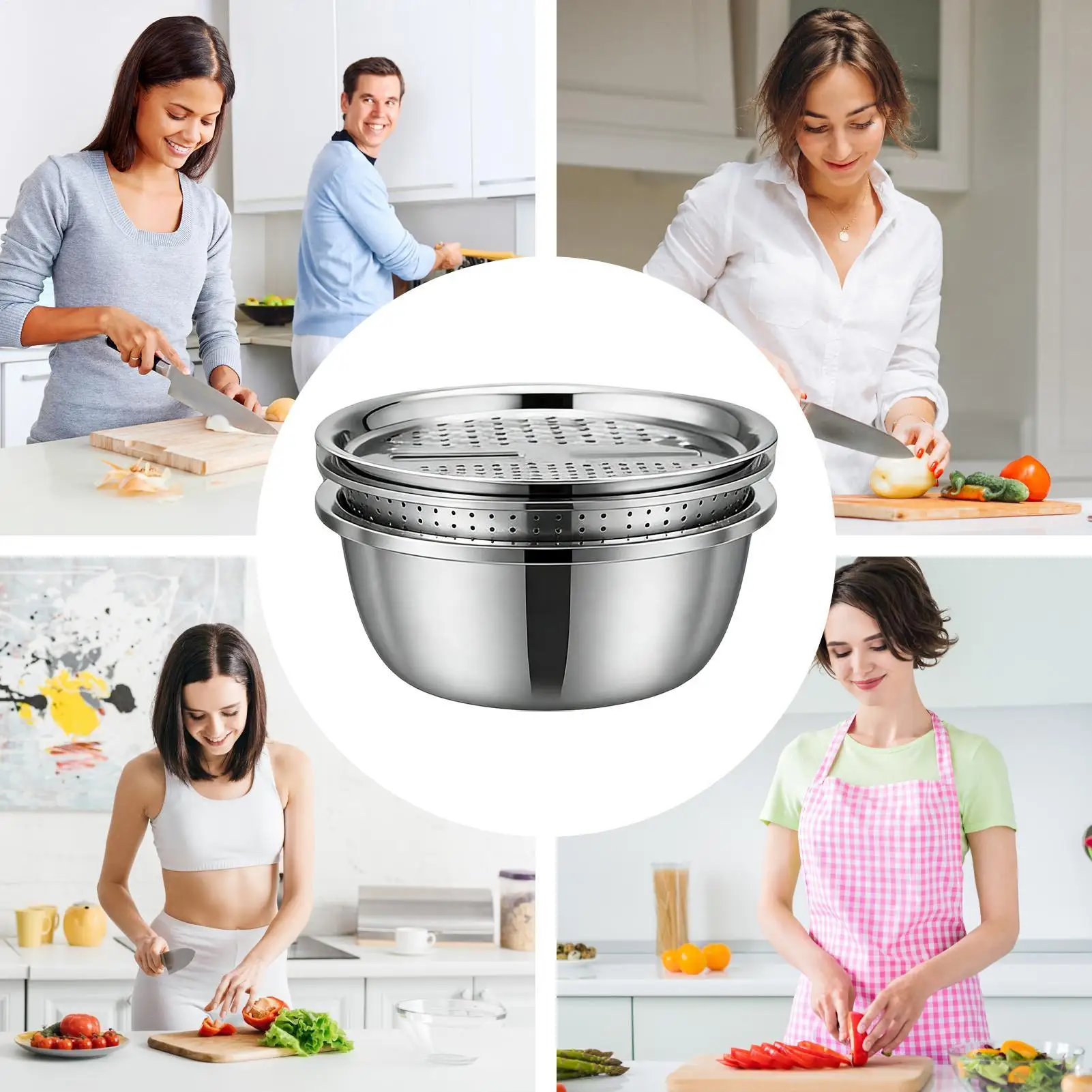 

Stainless Steel Colander Bowl Washing Draining 26cm Colander Basin Set For Vegetables Fruits Rice Washing Draining Kitchen Home