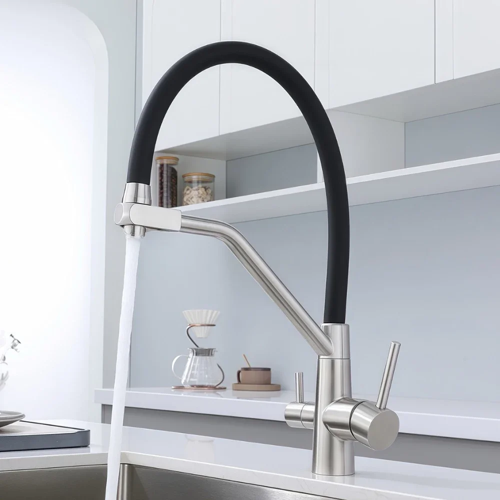 304 Stainless Steel Body Material, Kitchen Basin Faucet & Purified Water Function As Well , 360 Rotation With Dual Holes