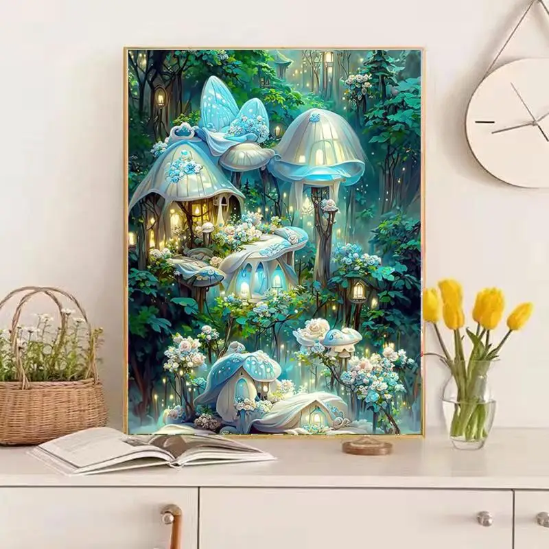 Creative Paint By Number Dream Mushroom Forest Fancy Fairy Tale Art Oil Painting DIY for Adult and Kids Home Decor