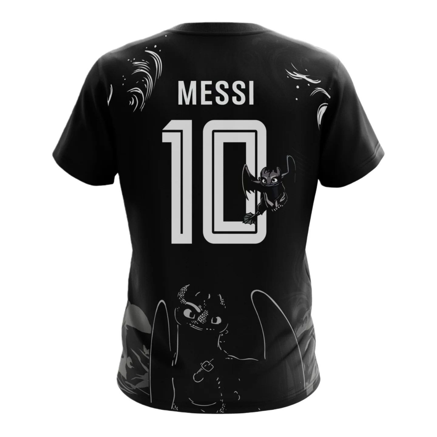 Potdemiel Toothless×MESSI No.10 How To Train Your Dragon Allover Print Adult Kids T-Shirt Summer Quick-dry Soft Lightweight