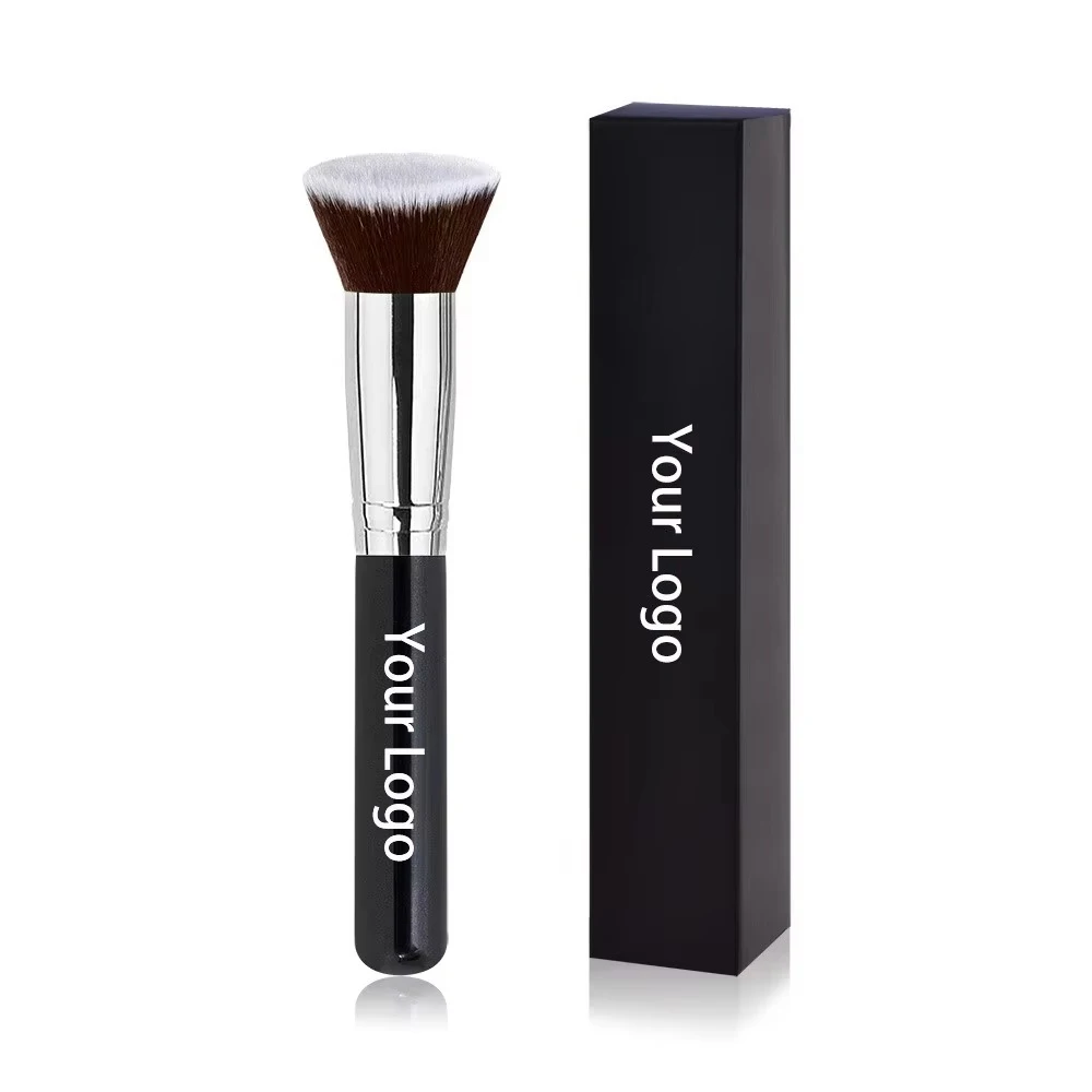 30pcs Custom Logo Wood Handle Foundation Brush Kabuki Single Liquid Flat Make Up Brush Liquid Foundation