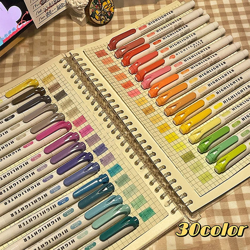 1Set 15Colors Double Headed Highlighter Pen Set Fluorescent Drawing Markers Highlighters Pens Art Pen Cute Pastel Stationery