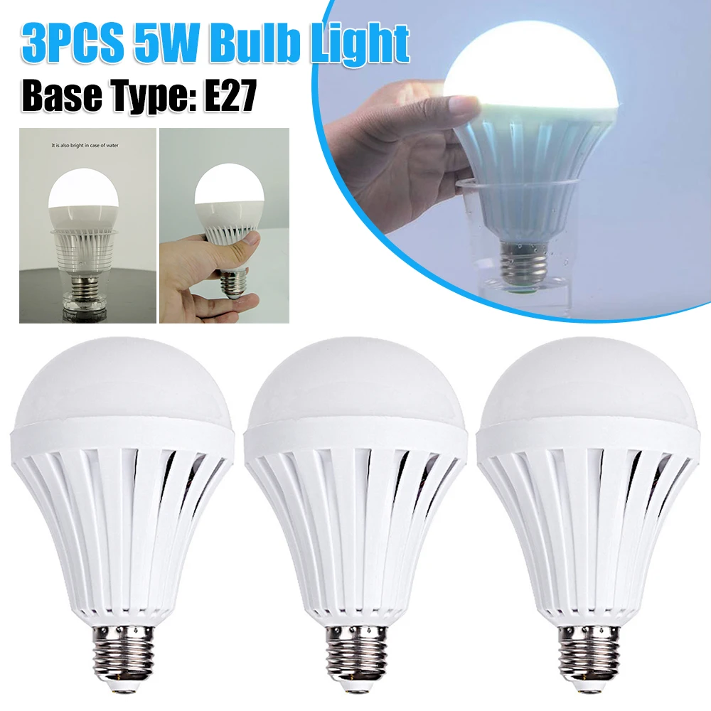 

3 шт. перезаряжаемая лампа аварийного фонаря E27, 5 Вт, энергосберегающий свет без крючка для кемпинга, дома, гостиной, сбоя питания