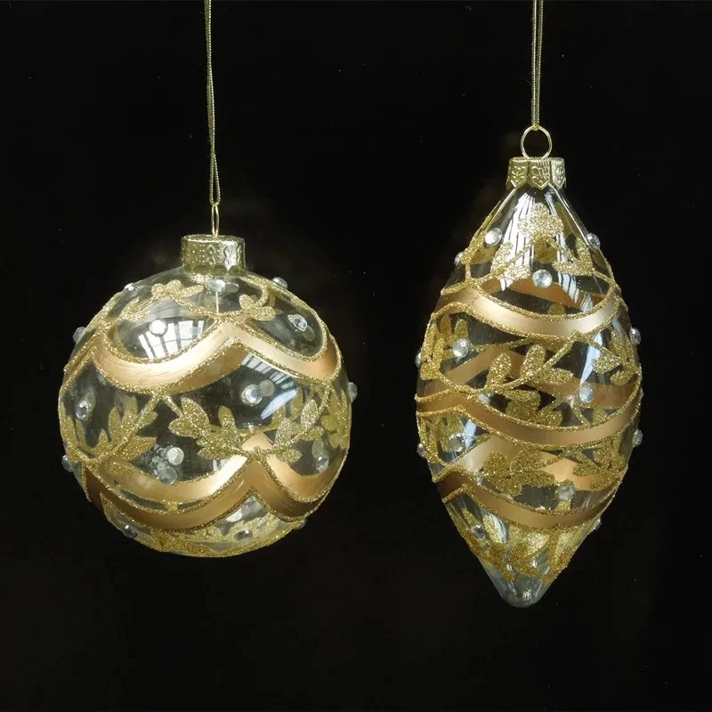 Free Shipping 8pcs/pack Diameter=6cm 8cm 10cm Hand Painting Hanging Glass Globe Gold Drawing Christmas Day Tree Pendant Ornament