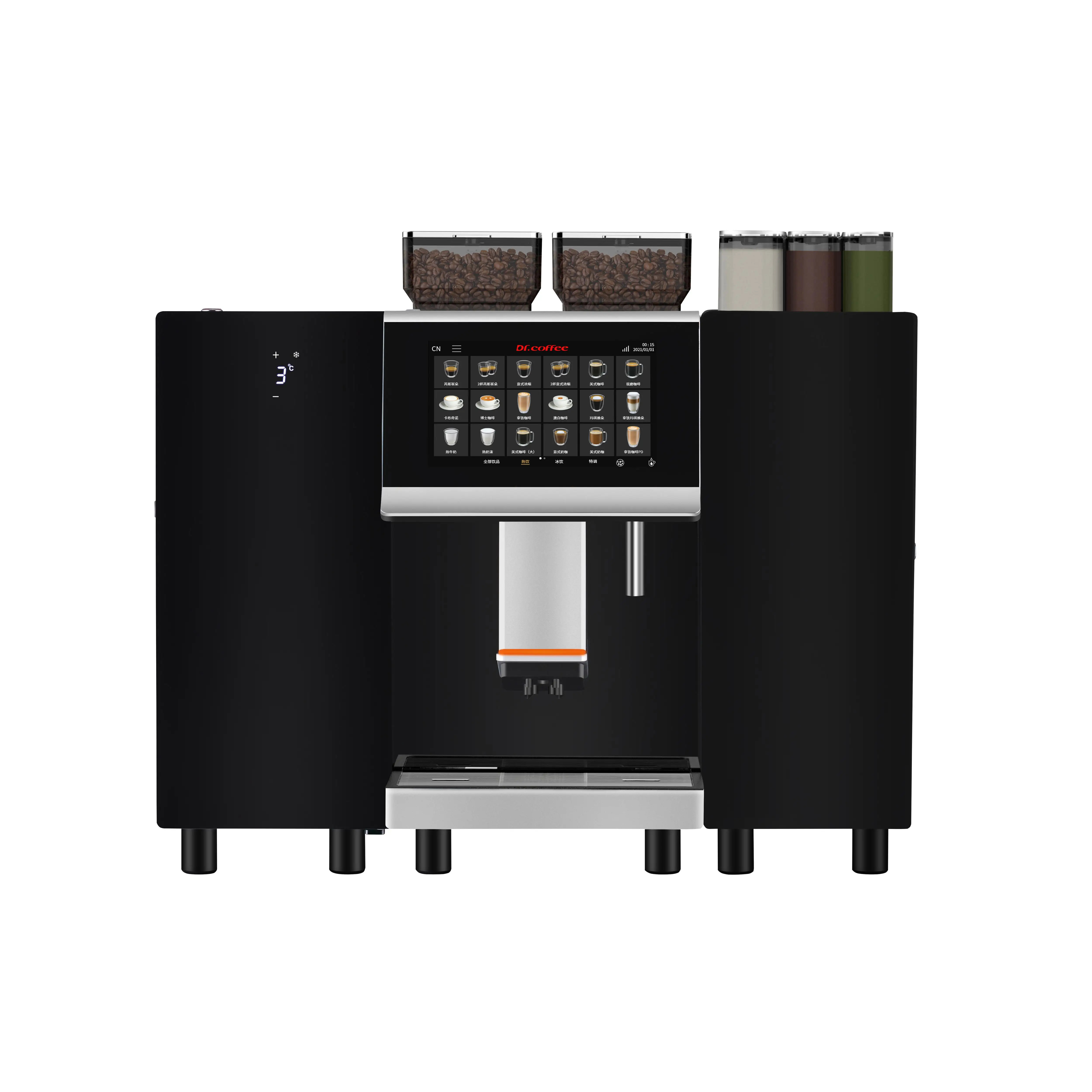 Dr.Coffee F22 high quality black fully automatic hotel coffee machines with powder hoppers