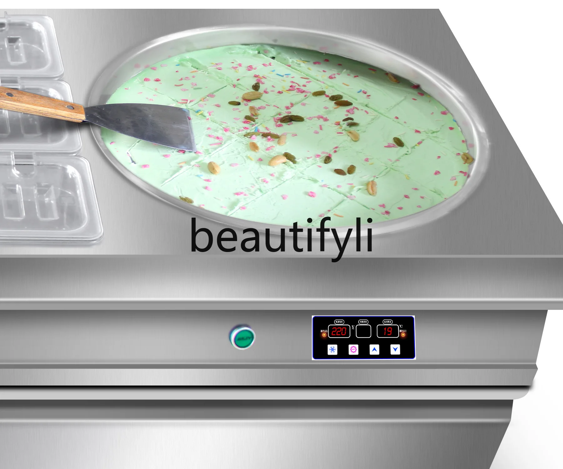 Pentola rotonda doppia intelligente con 9 secchi Macchina per rotoli di gelato mescolato per ghiaccio mescolato Macchina per yogurt mescolato tailandese