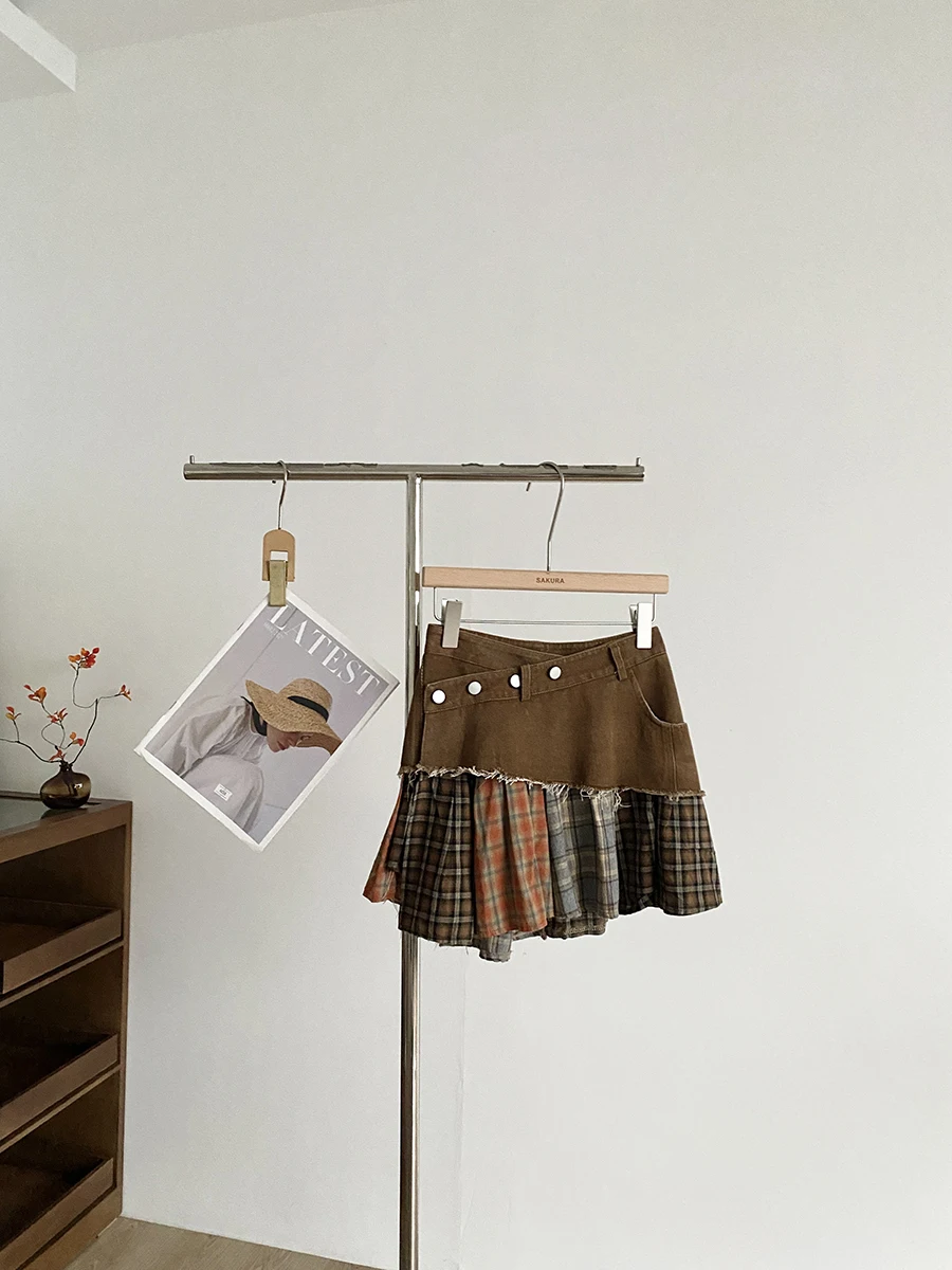 

High Waist Denim Skirt Women's Spring Summer Fashion Splicing Design False Two-Piece Polyester Fiber Commute Style