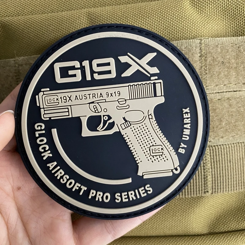 PVC G19X Pistol Airsoft Patch Military GLOCK SHOOTING Embroidery Hook and Loop Emblems Morale Badge Backpack Tactical Stickers